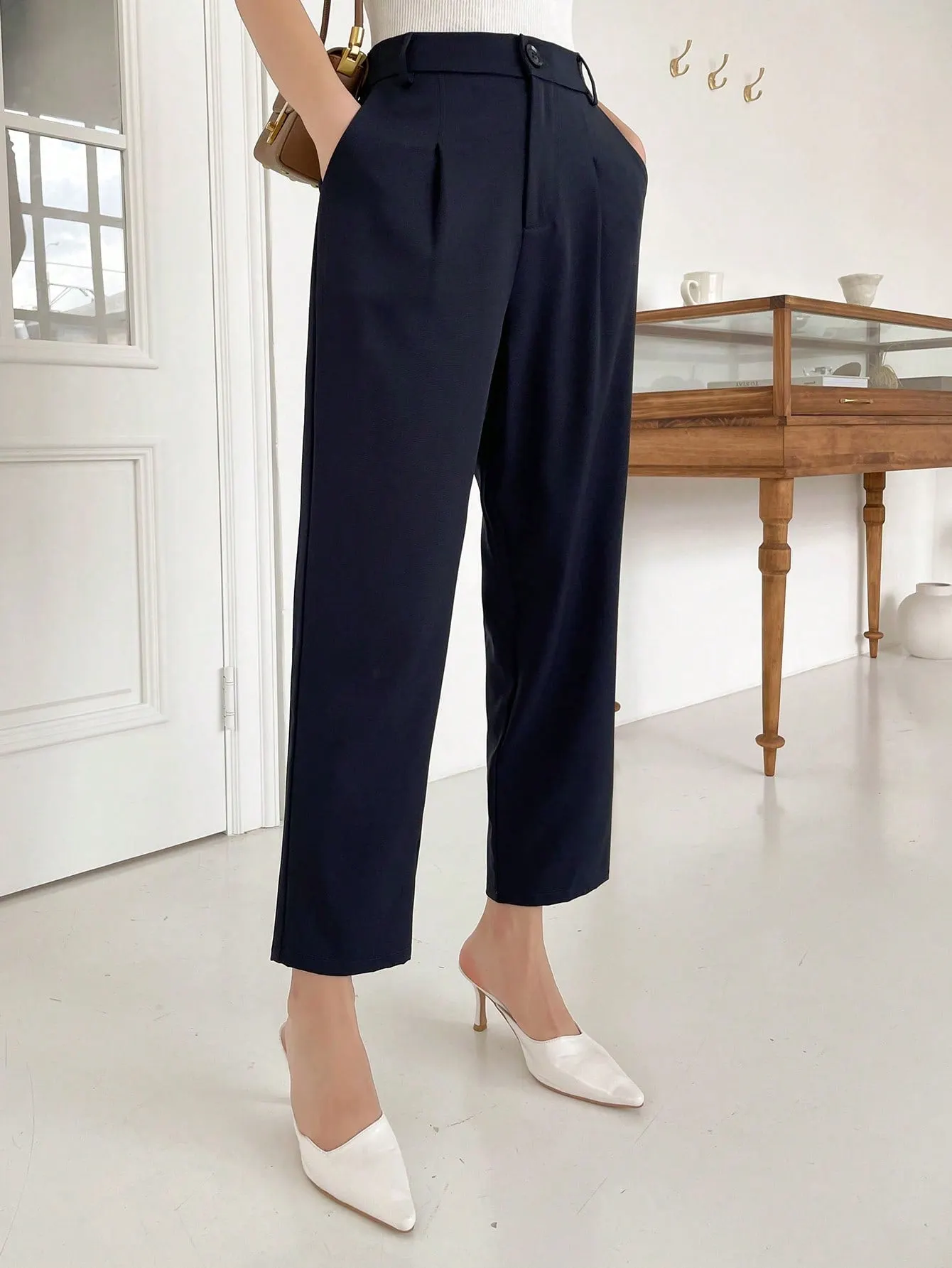 Maxct Solid Slant Pocket Suit Pants