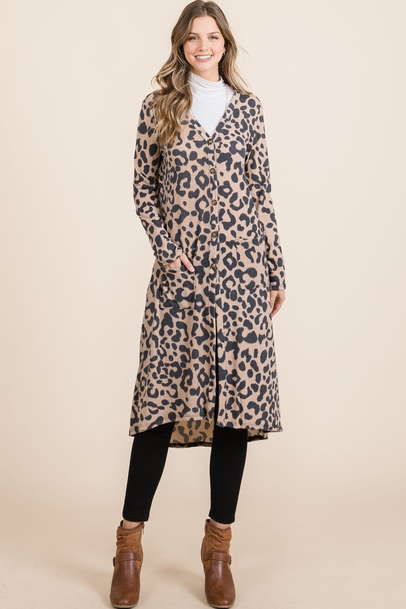 Maxct &Celeste Full Size Leopard V-Neck Long Sleeve Cardigan