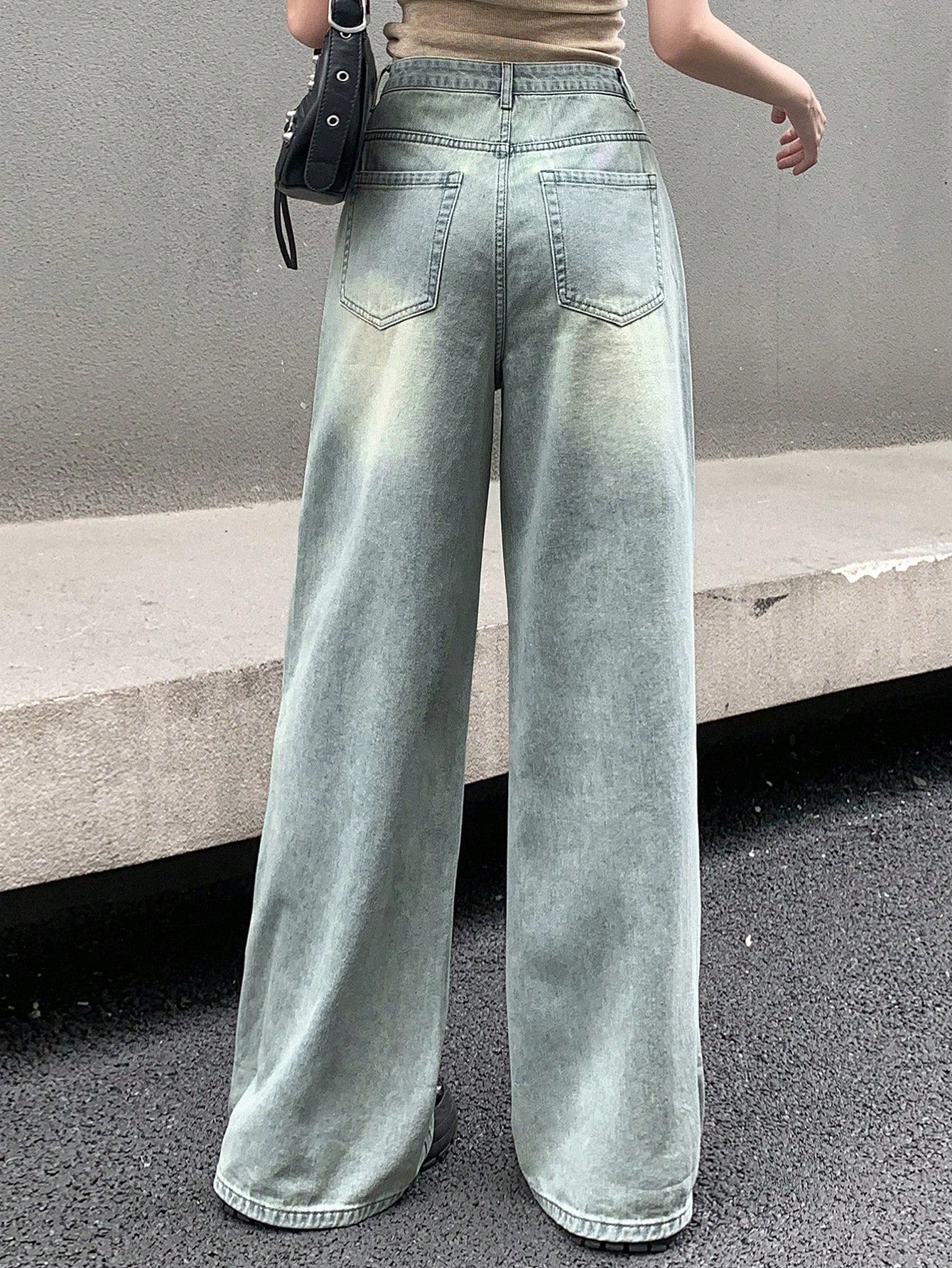 Maxct Women's Casual Loose Fit Wide Leg Seven-Point Denim Pants With Pockets