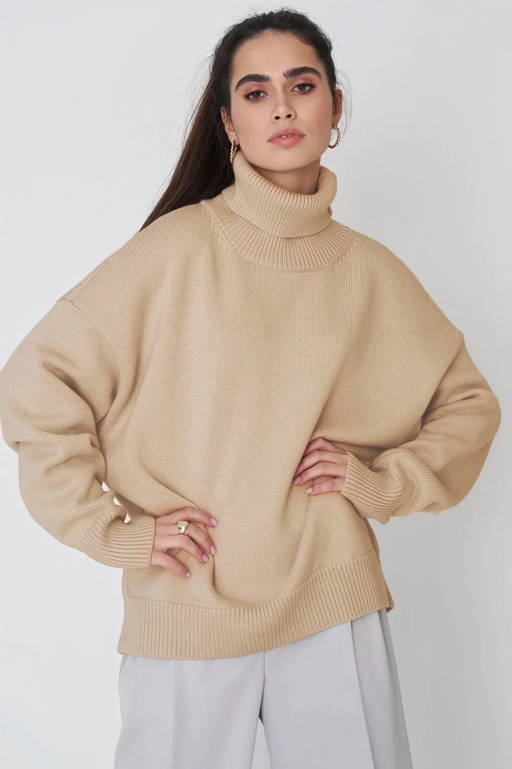 Maxct &Turtle Neck Dropped Shoulder Sweater