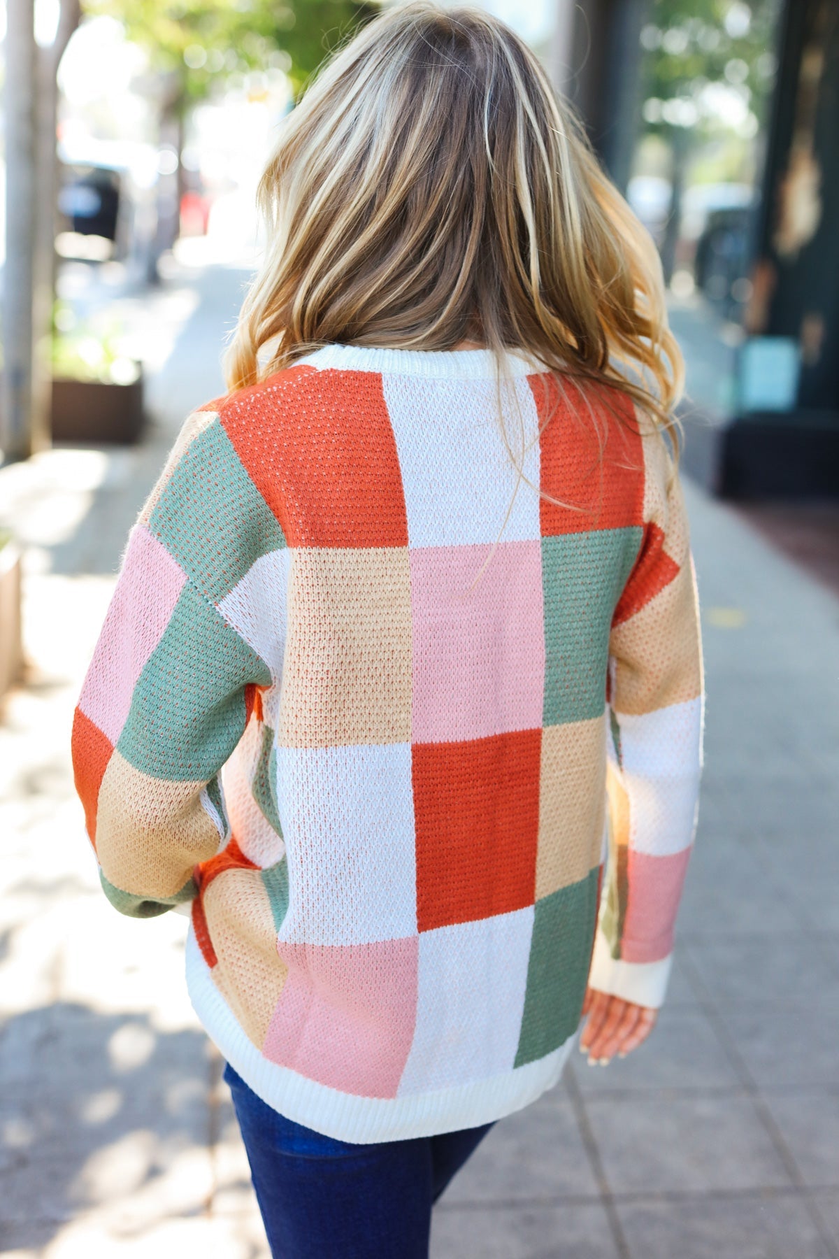 Maxct &Be Bold Ivory & Rust Checker Jacquard Knit Sweater