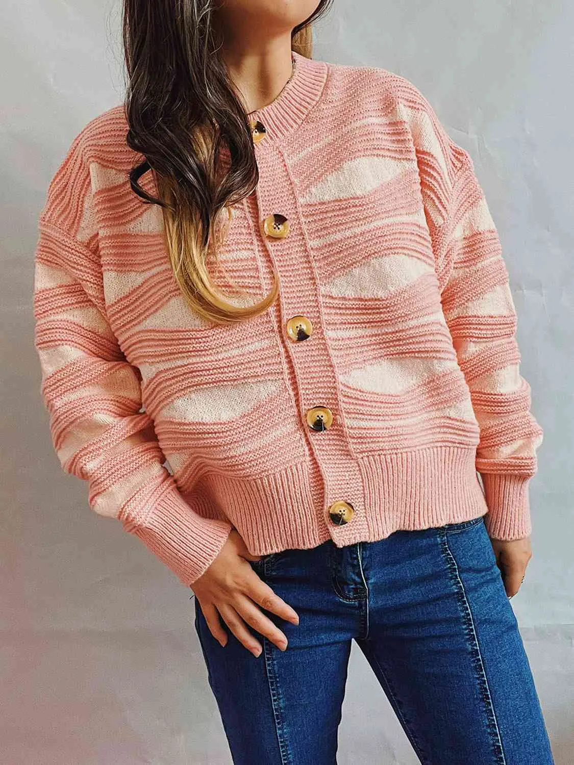 Maxct &Color Block Button Front Cardigan