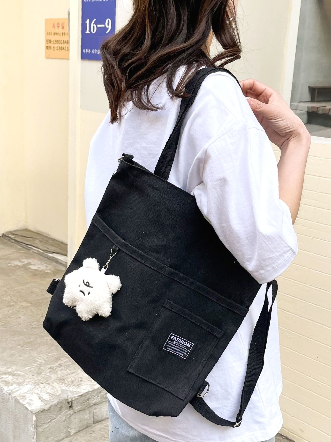 Maxct - Letter Graphic Shopper Bag with Bag Charm  - Women Tote Bags