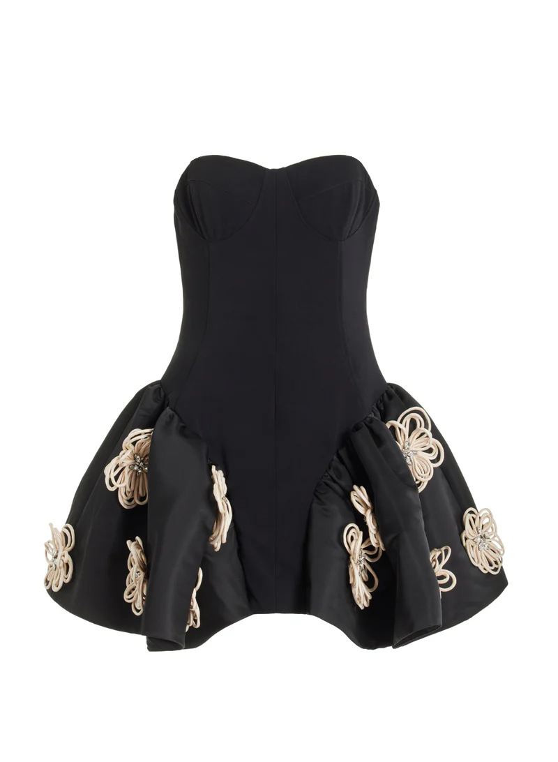 Explosions Women's Clothing French Hepburn Style Tube-top Tutu Skirt Black Flower Bandage Dress New Style