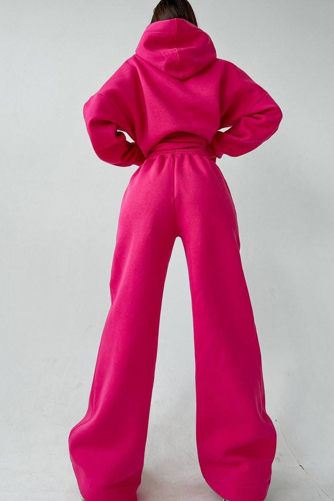 Maxct Solid Hoodie Wide Leg Long Pants Suits
