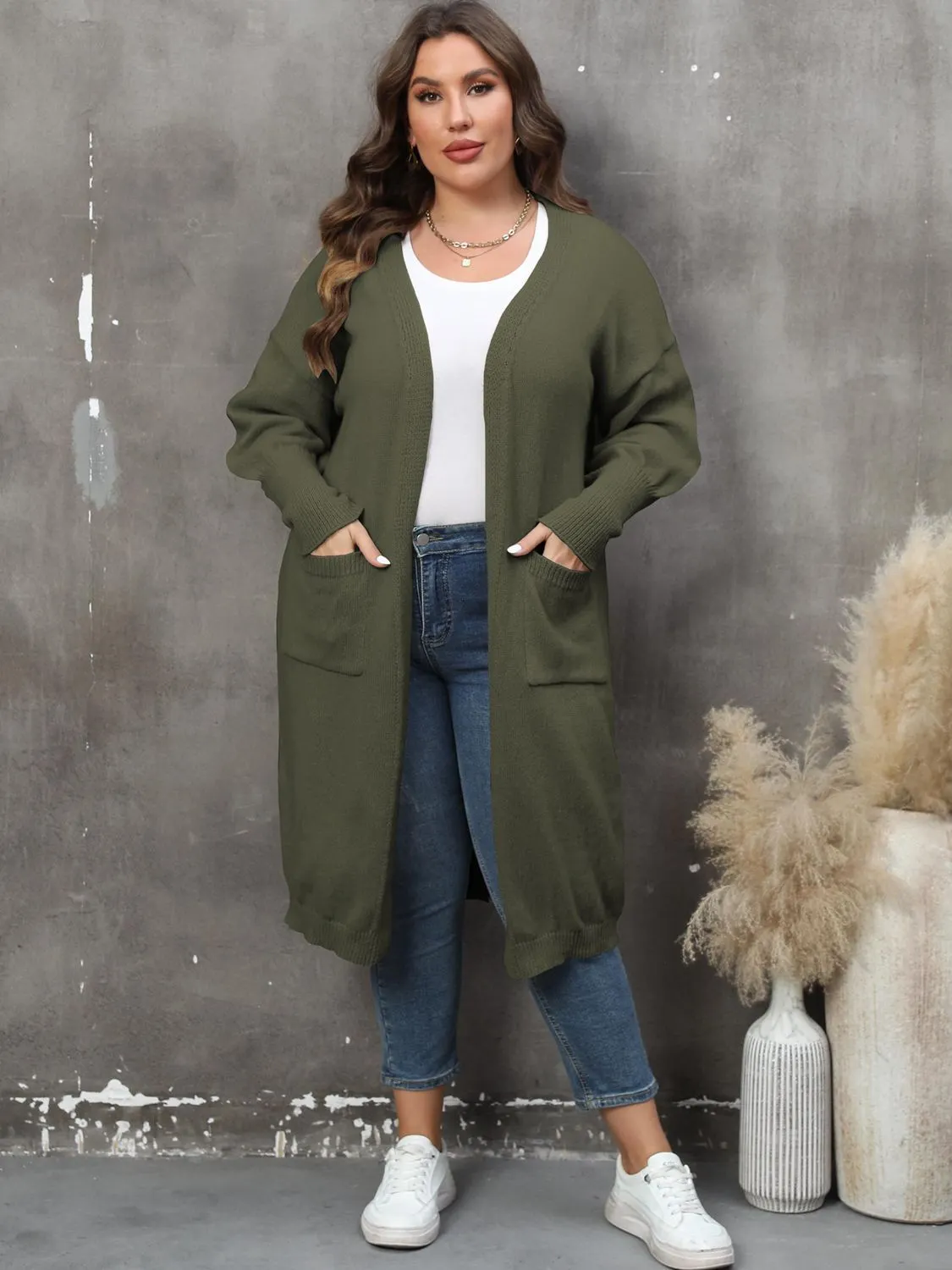 Maxct &Plus Size Long Sleeve Pocketed Cardigan