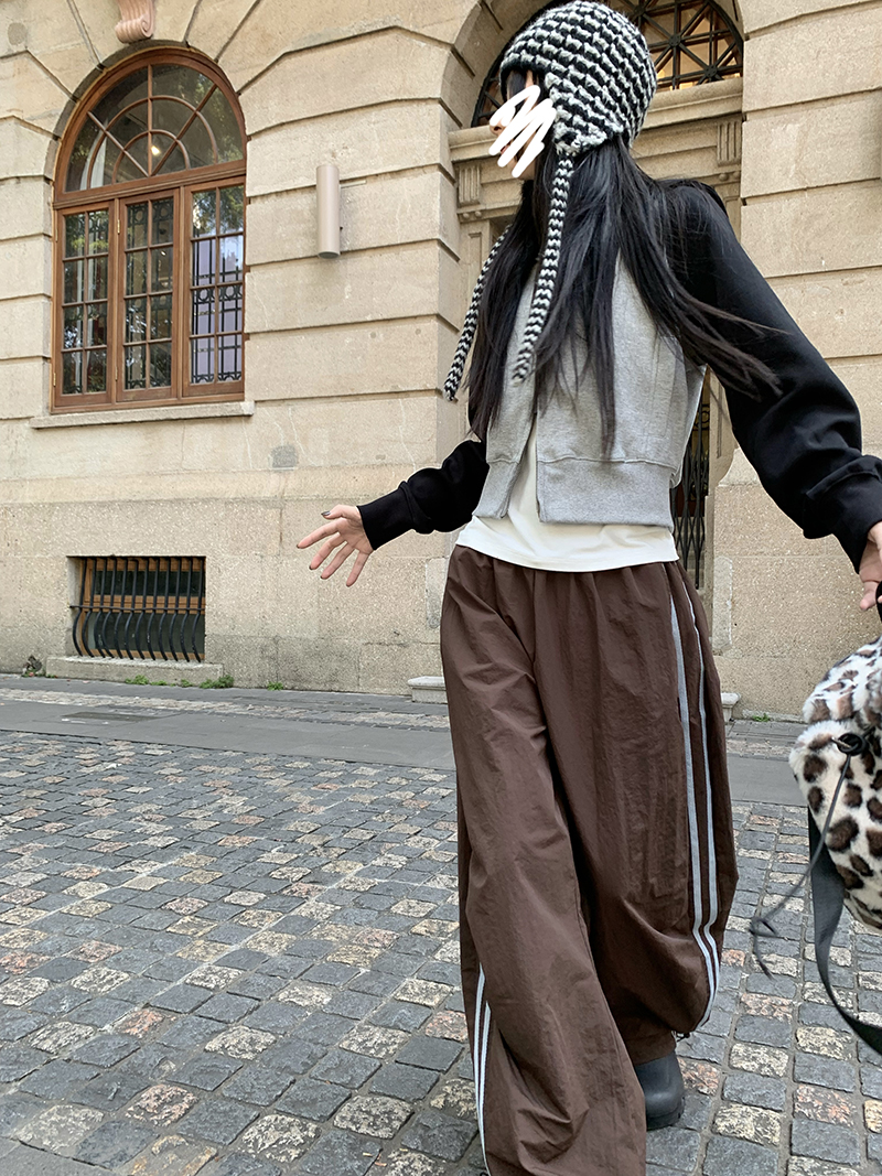 Grey Cropped Hoodies Zip Up Long Sleeve Sweatshirt Cardigan Oversized Autumn Fashion Wide Leg Track Pants Two Piece Sets