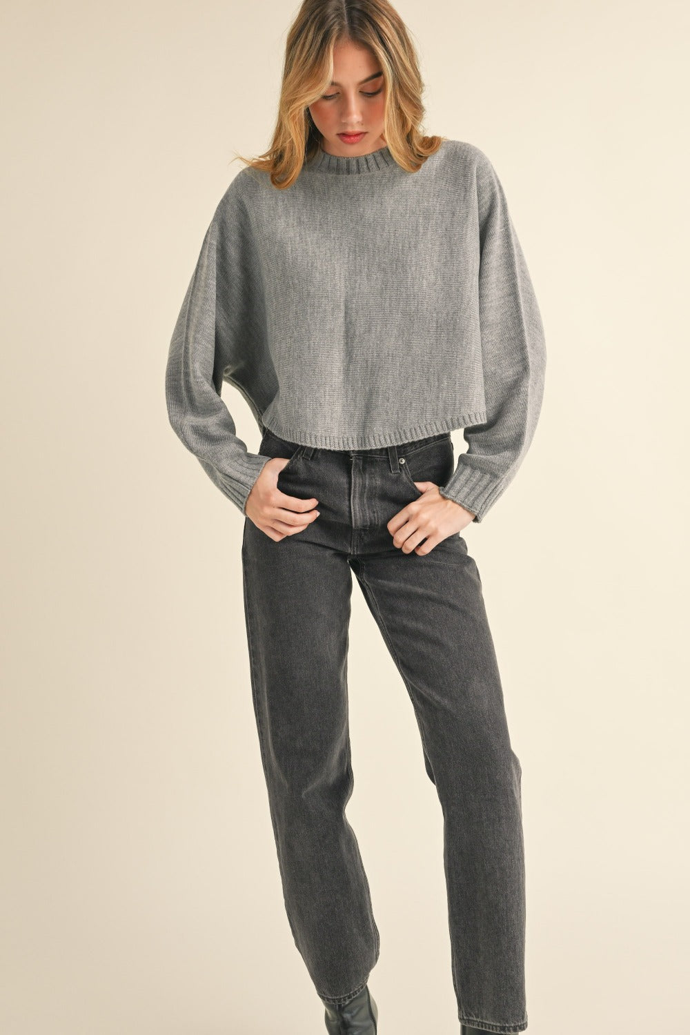 Maxct &Mable Round Neck Dolman Sleeve Cropped Sweater