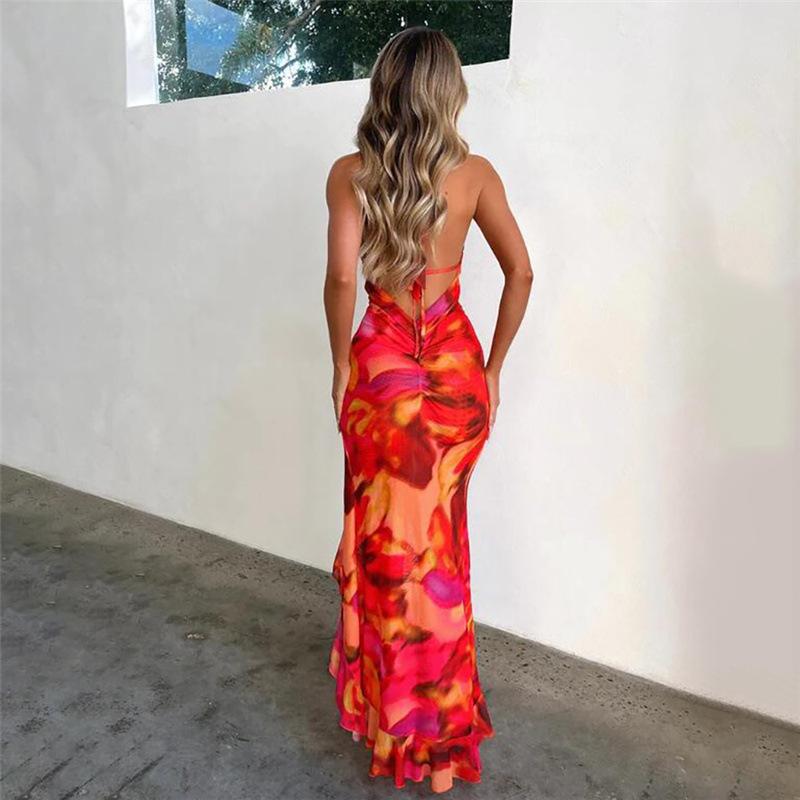 Maxct Style 2024 Summer New Women's Fashion Neck Sexy Low-cut Slim Irregular Dress Women - Image 9