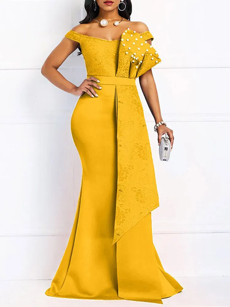 Low Cut Mermaid Beaded Party Maxi Dress Maxct