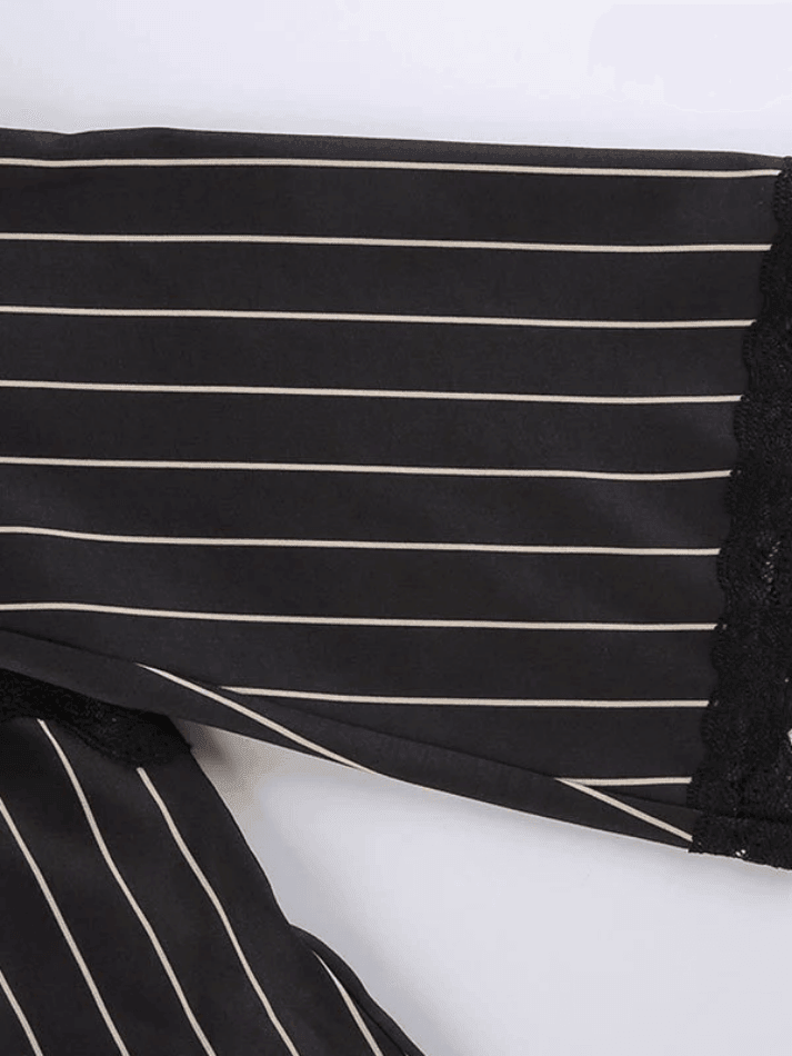 Maxct Lace Paneled Long Sleeve Striped Blouse