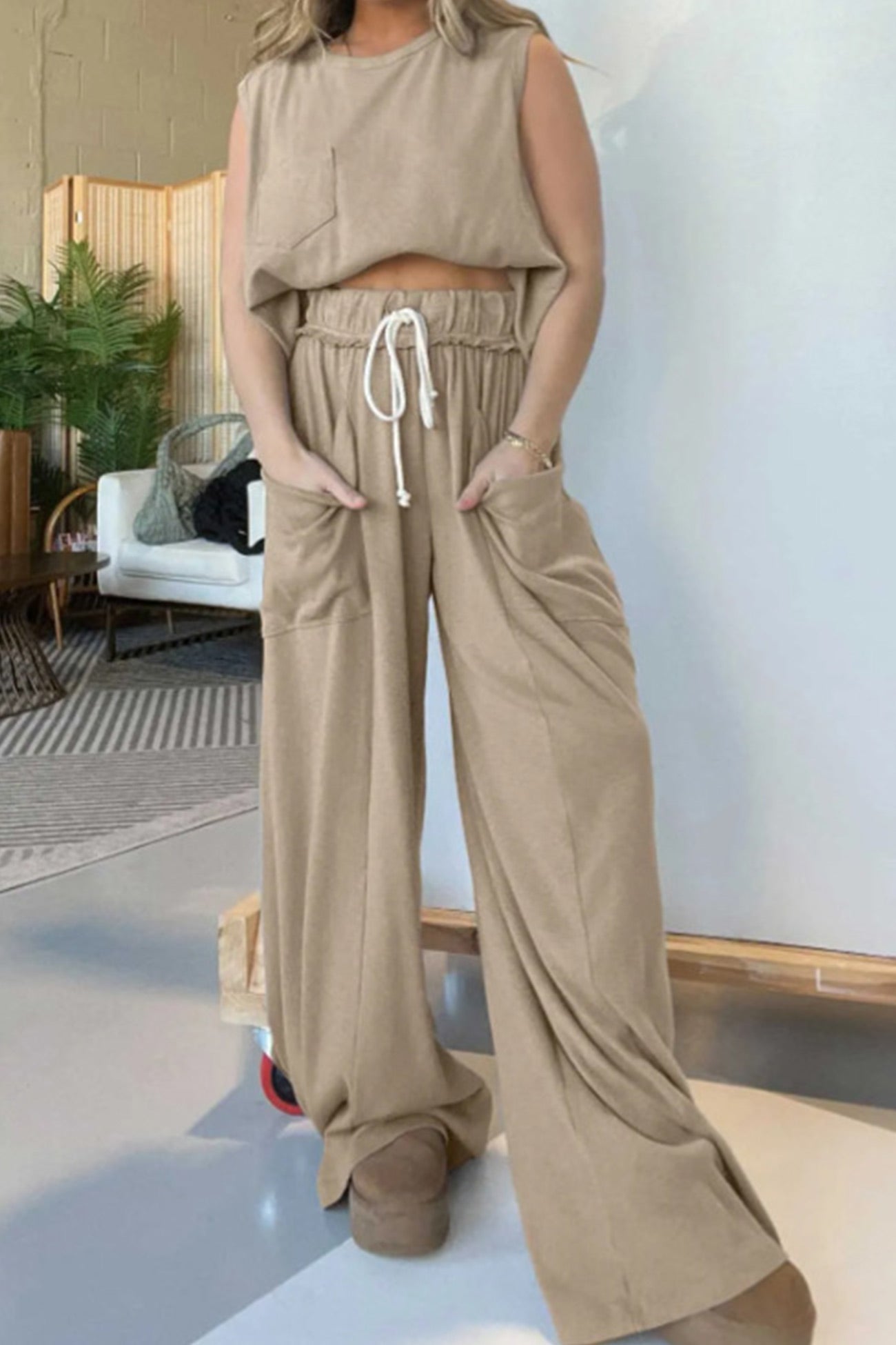 Maxct Ribbed Tank Top Wide Leg Pants Set