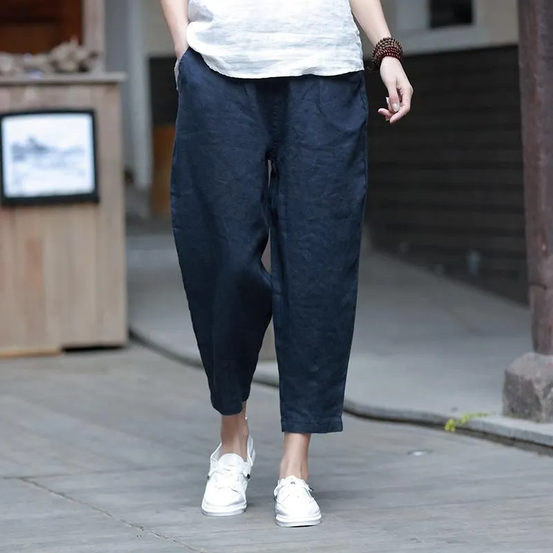 Maxct Women Cotton And Linen Casual Cropped Pants