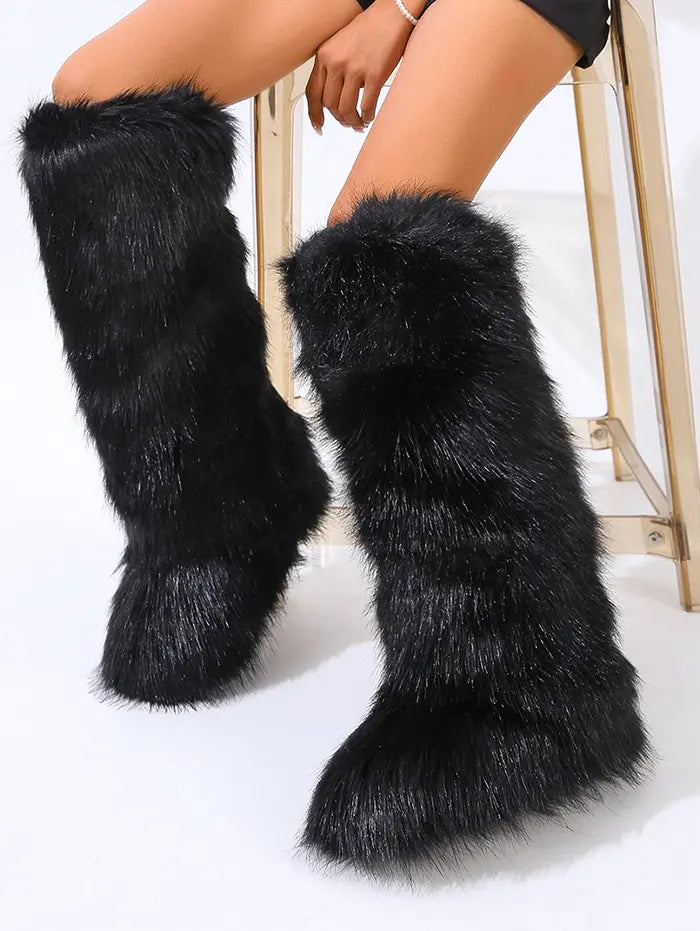 Warmth Thermal Fluffy Faux Fur Mid-calf Snow Boots Maxct