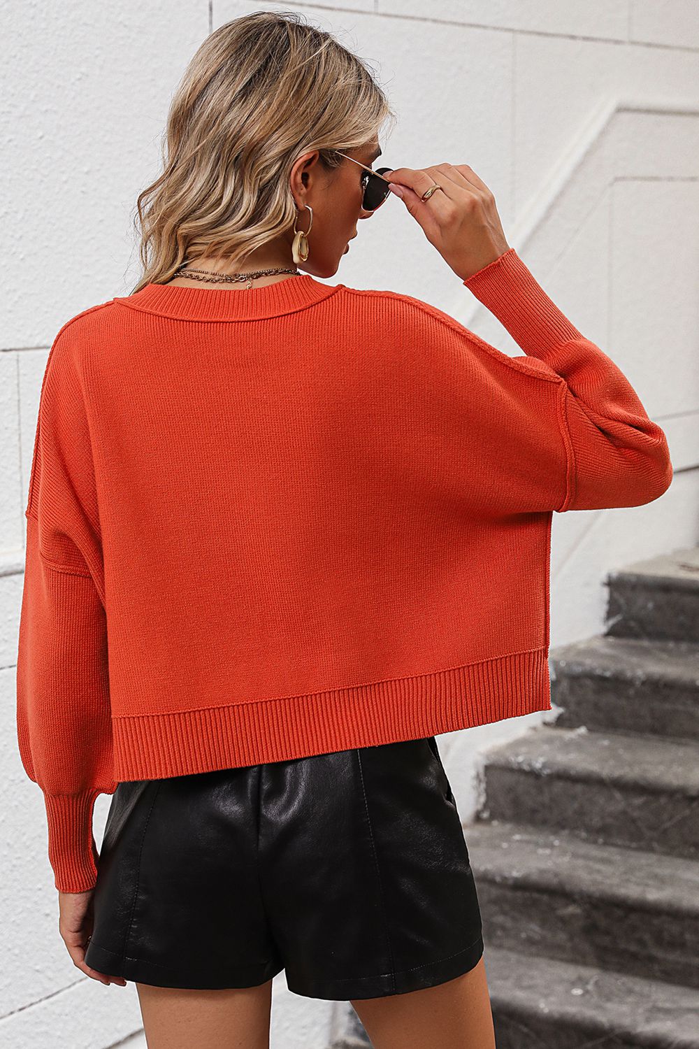 Maxct &Round Neck Dropped Shoulder Pullover Sweater