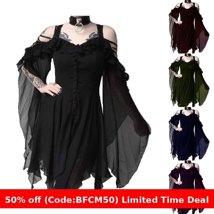 Maxct winter outfits men Ebay5 Color Size 8 Sling off-the-Shoulder Large Swing Sleeve Irregular Button Dress