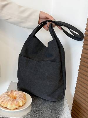 Side Pocket Corduroy Tote Bag - Women Tote Bags