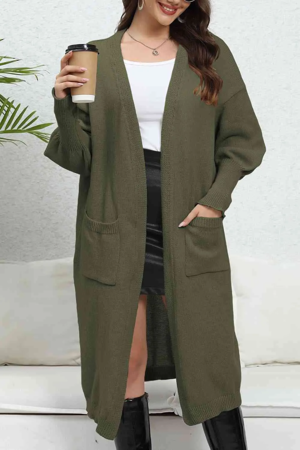 Maxct &Open Front Dropped Shoulder Cardigan