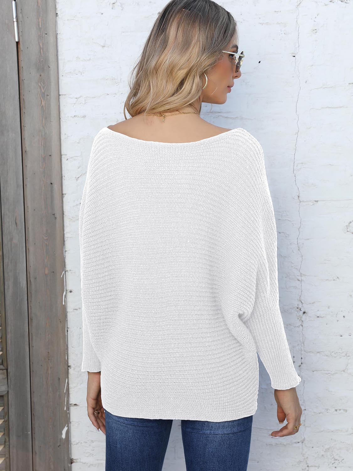 Maxct &Full Size Horizontal Ribbing Dolman Sleeve Sweater - Image 9
