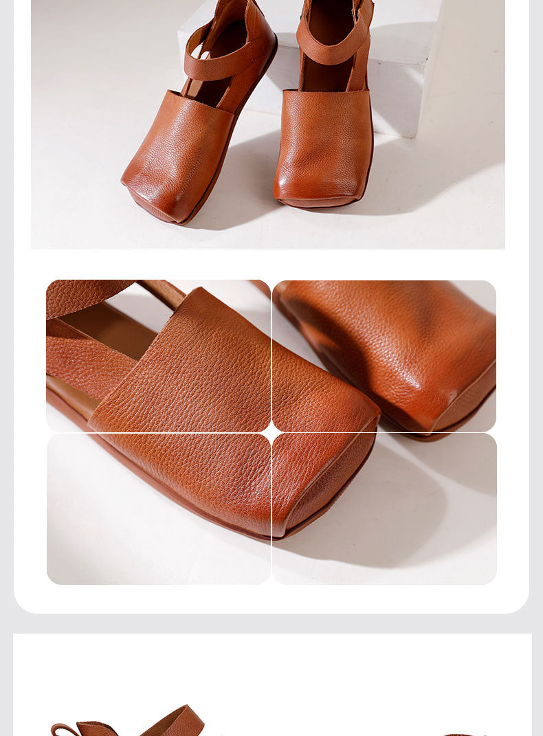 Versatile Leather Square Toe Flat Shoes Maxct