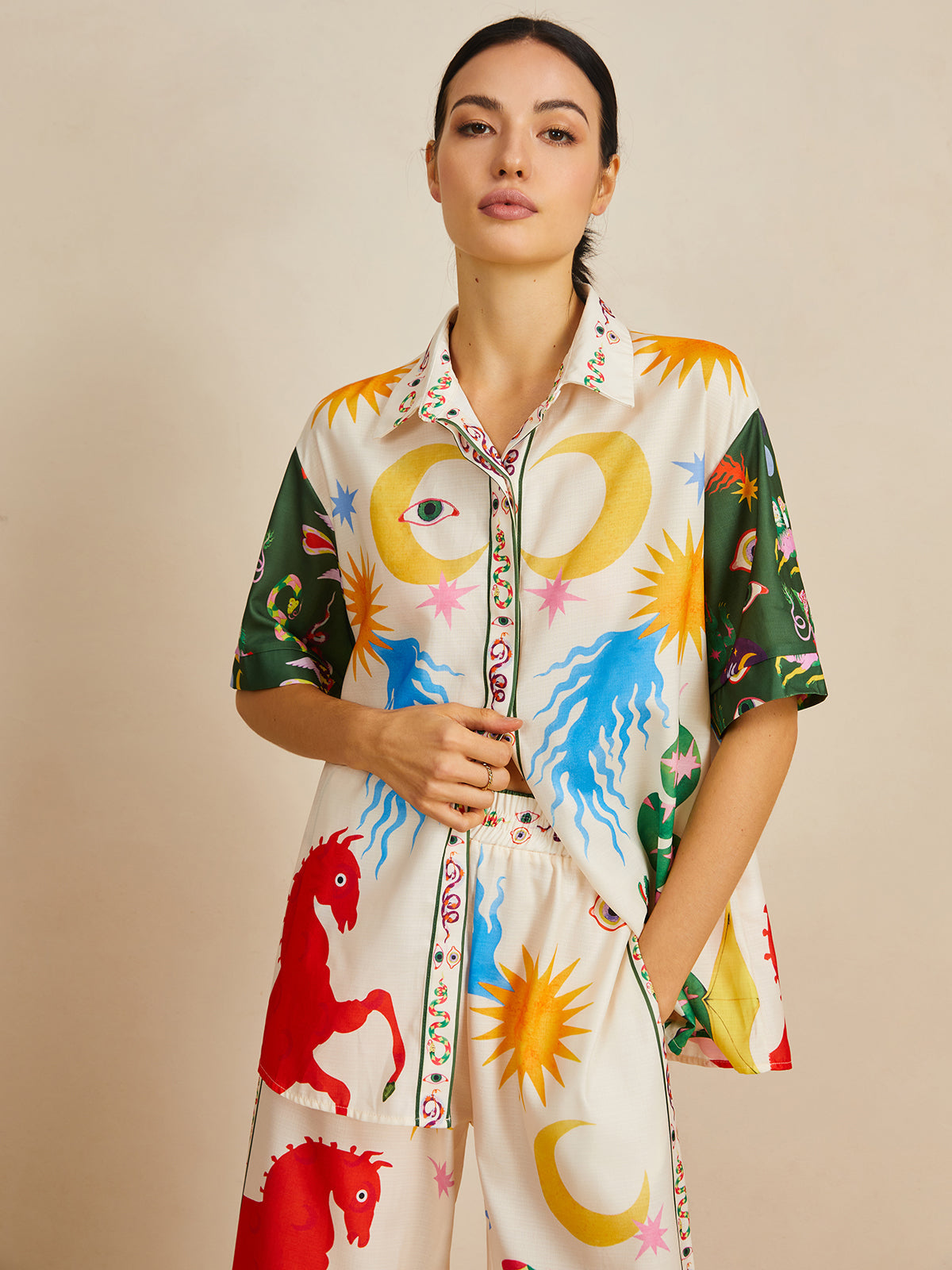 Maxct Casual Shift Linen Blend Style Print Pants Set