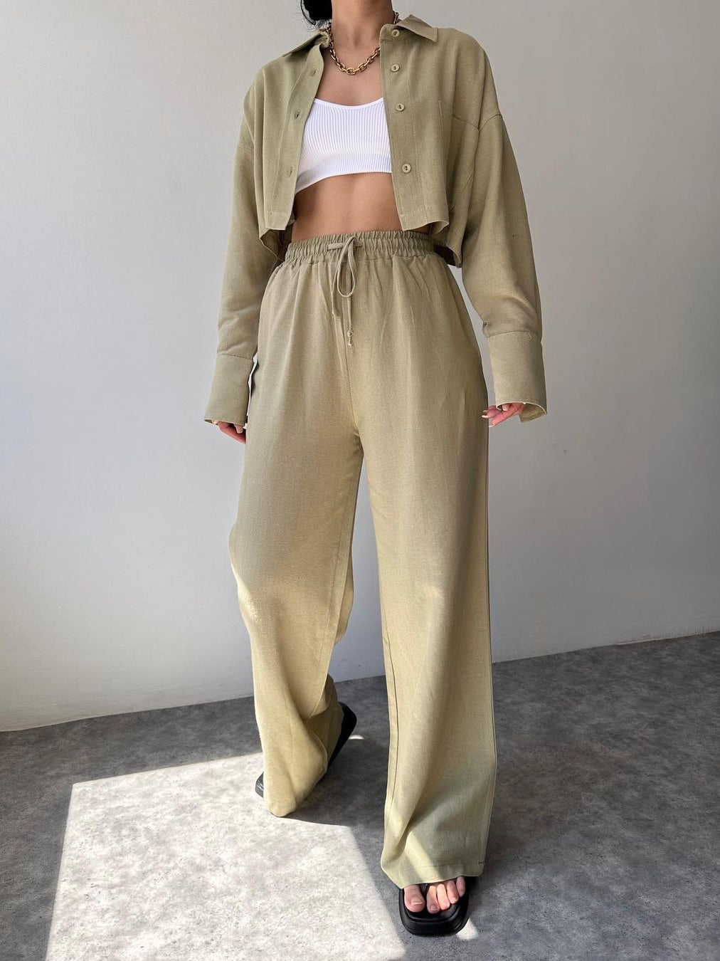 Maxct Collared Drawstring Two Piece Pants Set - Image 6