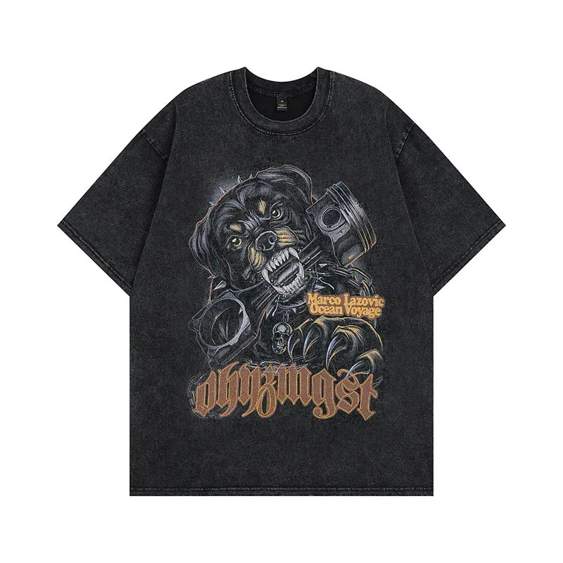 Maxct NWE Men's summer batik old short-sleeved tops retro high street dance skateboard loose casual personality printed shirt T-shirt