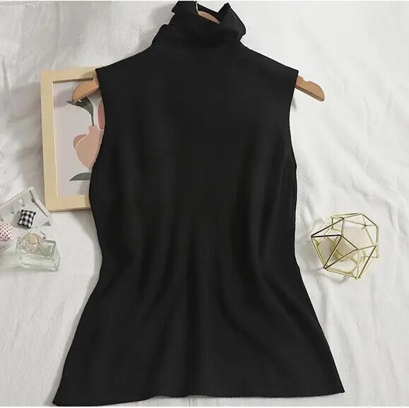 Maxct sweater vest autumn spring simple solid knitted turtleneck tank top women cozy pullover