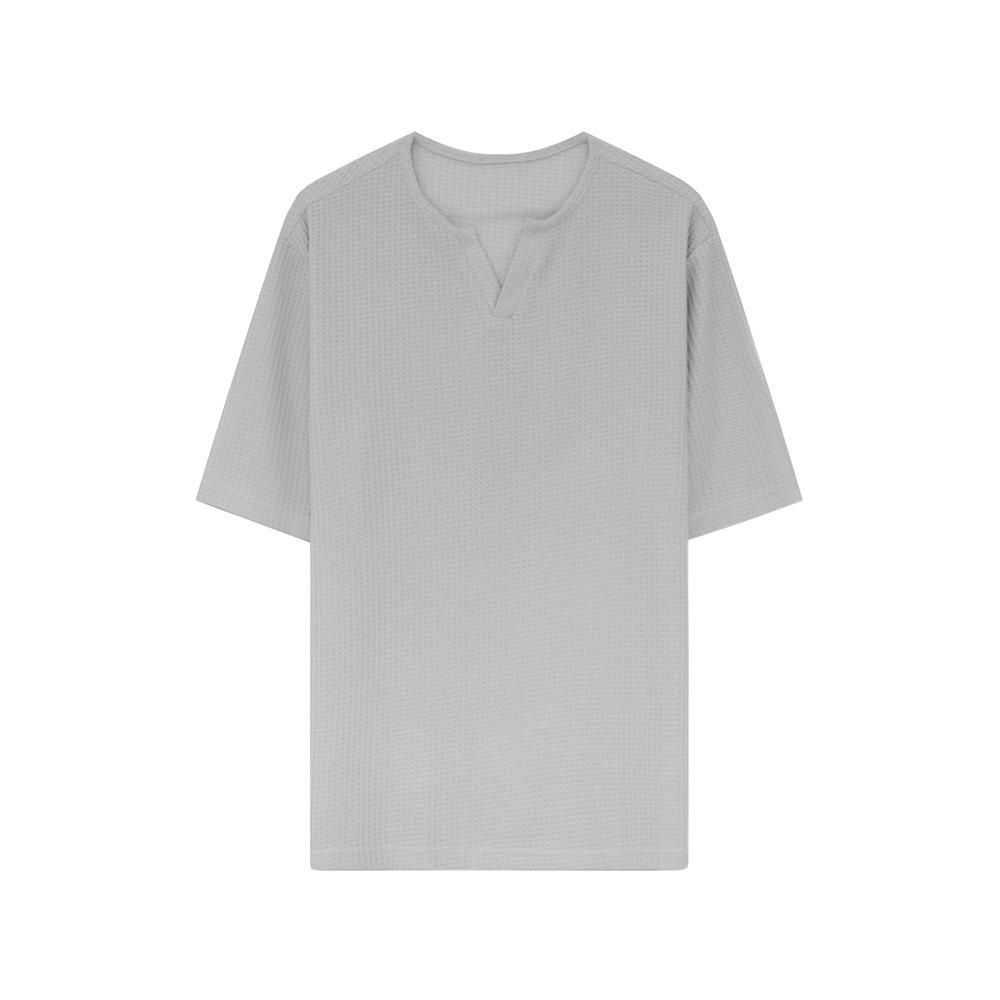 Maxct 90s Streetwear Summer New Korean Style Loose Small V-neck Short-sleeved T-shirt Men's Fashion Brand Wafflet High-end Sense Half-sleeved T-shirt Top