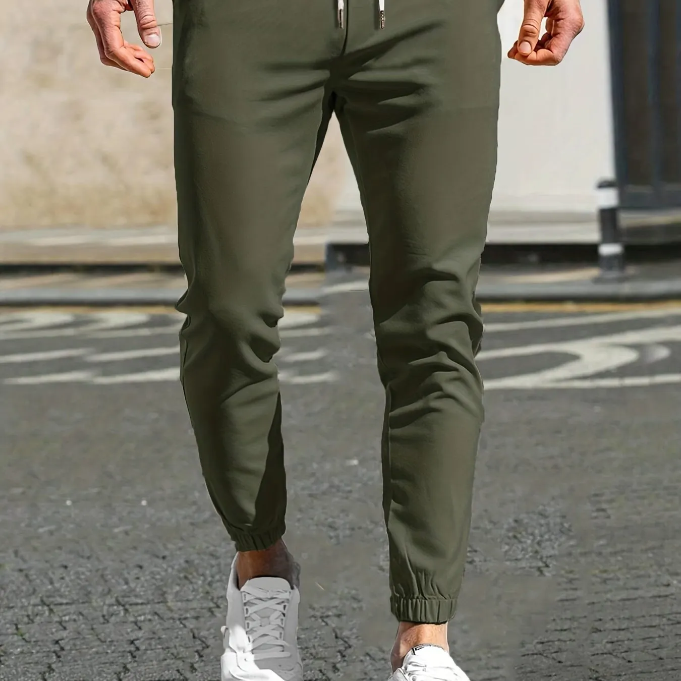 Maxct  Slim Pockets Classic  Trousers, Men's Casual Solid Color Lace-up Pants For Spring And Autumn