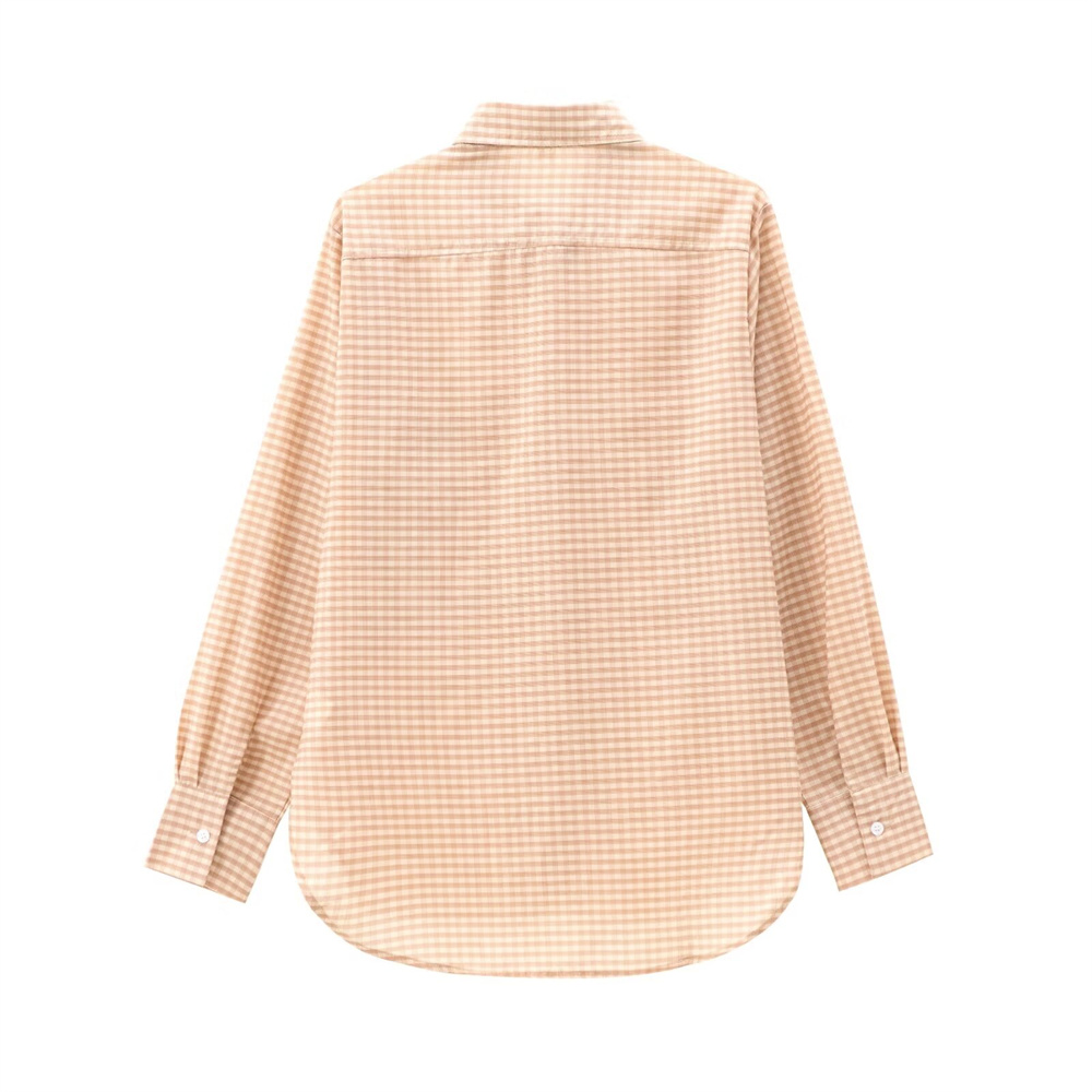 Maxct Autumn New Product Women's Fashion Loose Casual Collar Long Sleeve Pocket Decorative Checkered Shirt