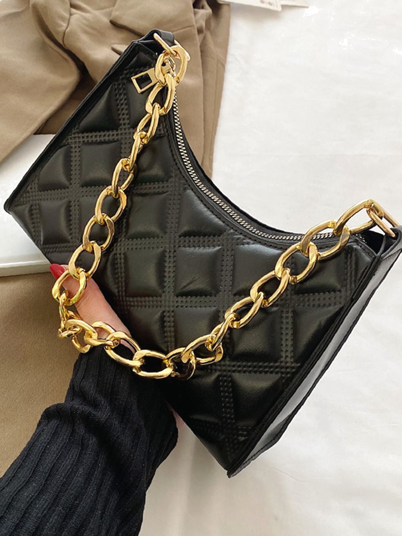 Bag For Love - Quilted Chain Baguette Bag - Women Maxct Bags