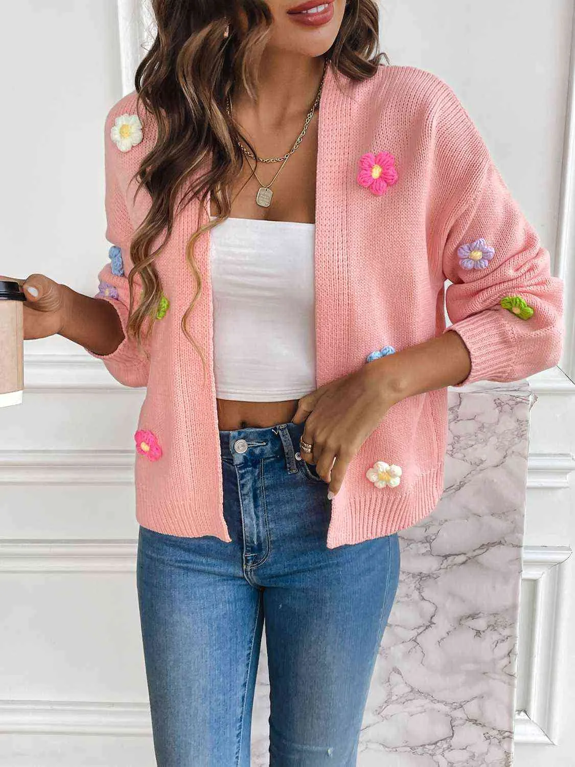 Maxct &Floral Long Sleeve Open Front Cardigan