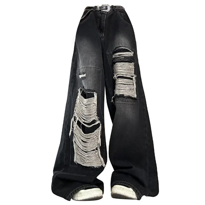 Grunge Aesthetic Ripped Wide Jeans Maxct