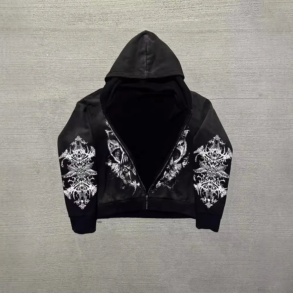 Maxct Y2k Winter Long Sleeved Hoodie Sweatshirt Oversized Winter Clothes Streetwear Y2k Vintage Punk Graffiti Print Top School Ootd