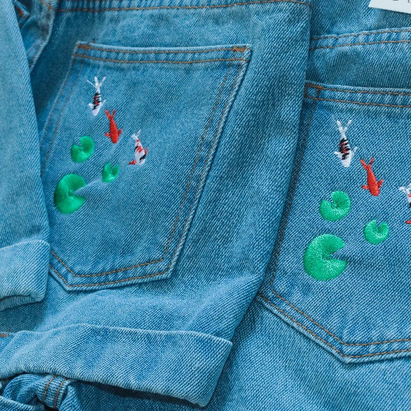 Koi Fish Embroidered Shorts Maxct
