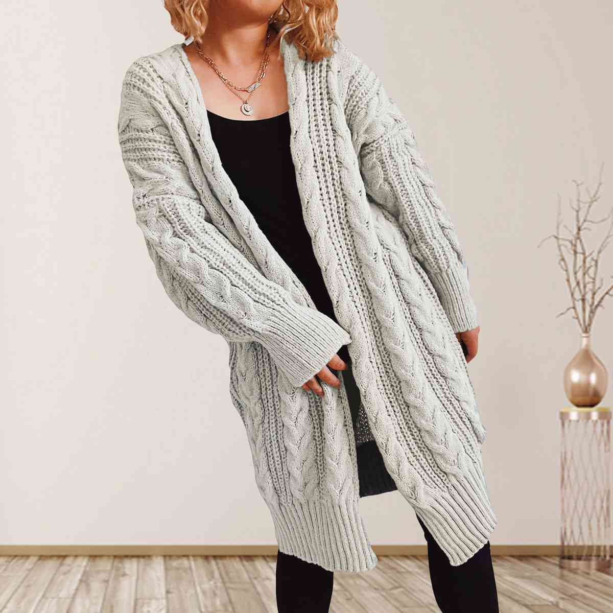 Maxct &Cable-Knit Open Front Dropped Shoulder Cardigan