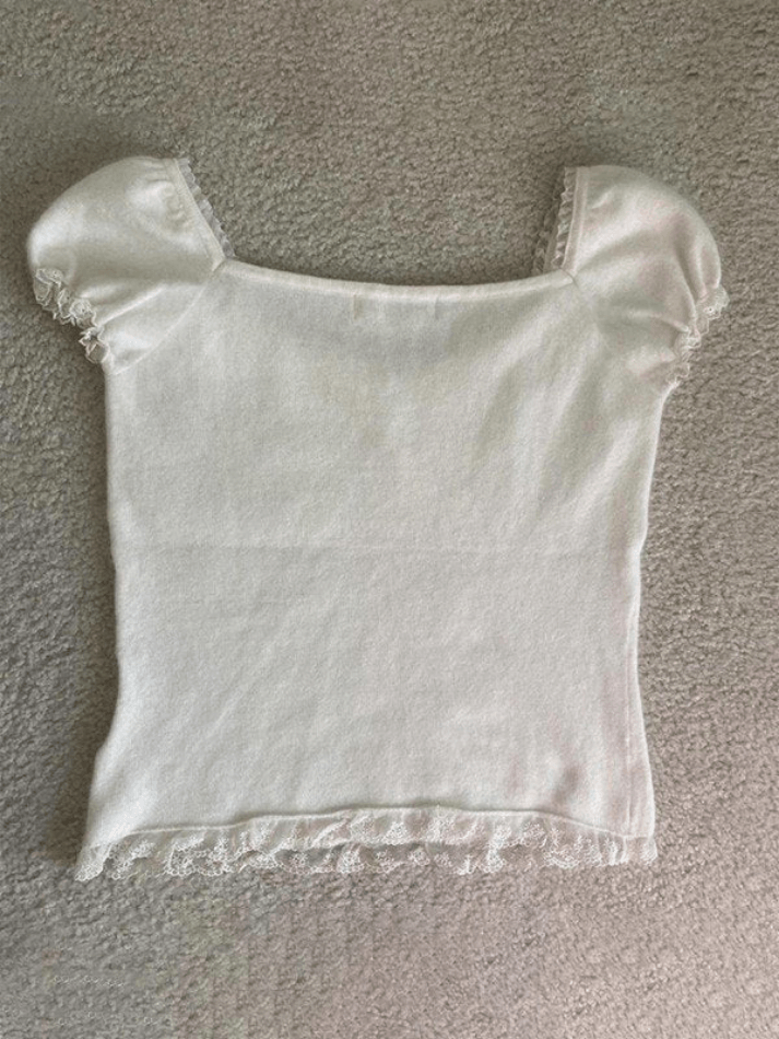 Maxct Paneled Lace White Puff Sleeve Blouse