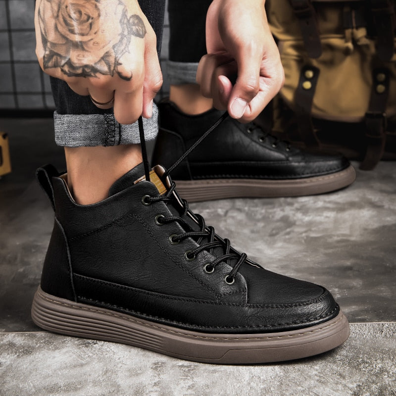 Leather Motorcycle Oxford Boots for Men Maxct