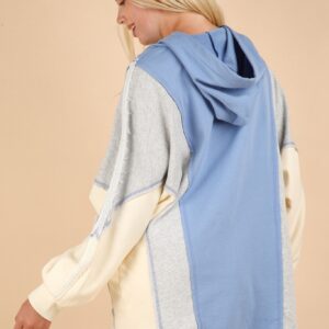 Maxct &VERY J Exposed Seam Color Block Half Button Hoodie
