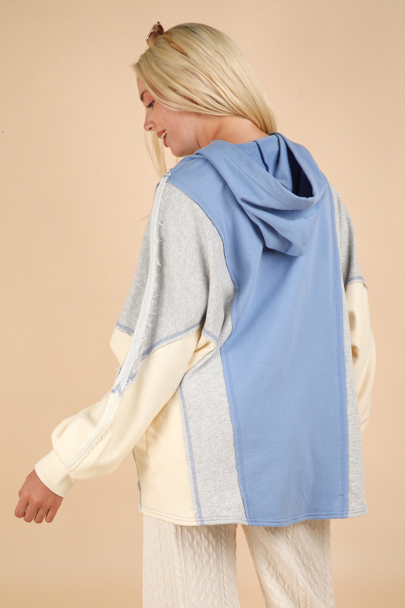 Maxct &VERY J Exposed Seam Color Block Half Button Hoodie