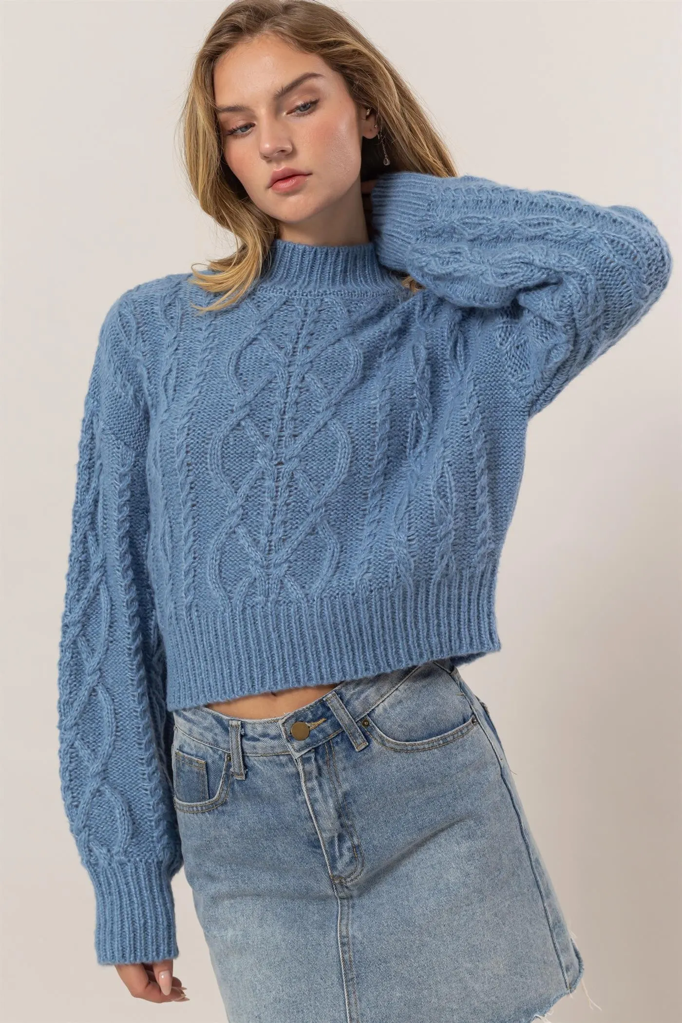 Maxct &HYFVE Cable-Knit Mock Neck Dropped Shoulder Sweater