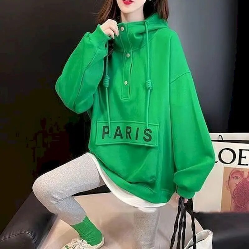 Women Spring-Autumn Thin Paris Hoodie Pullover Maxct
