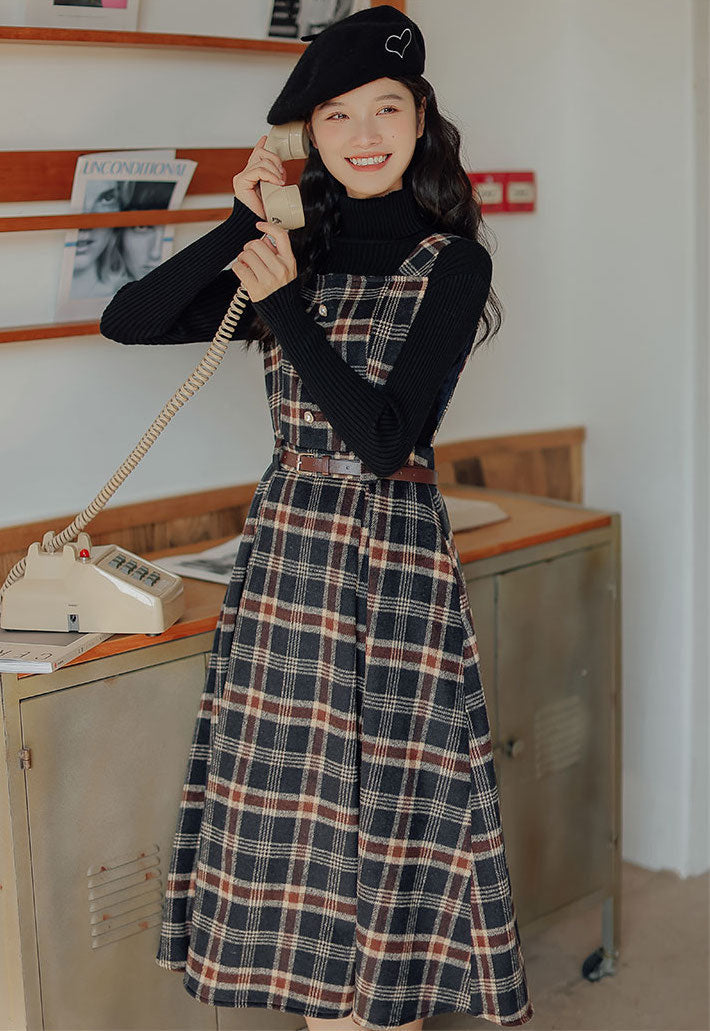 Holiday Plaid Pinafore Midi Dress Maxct