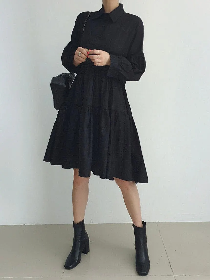 Maxct Split Knit Vest + Lapel Long Sleeve Shirt Dress