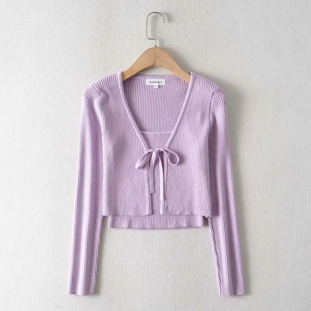 Maxct Flat-mouth Threaded Camisole Knitted Cardigan