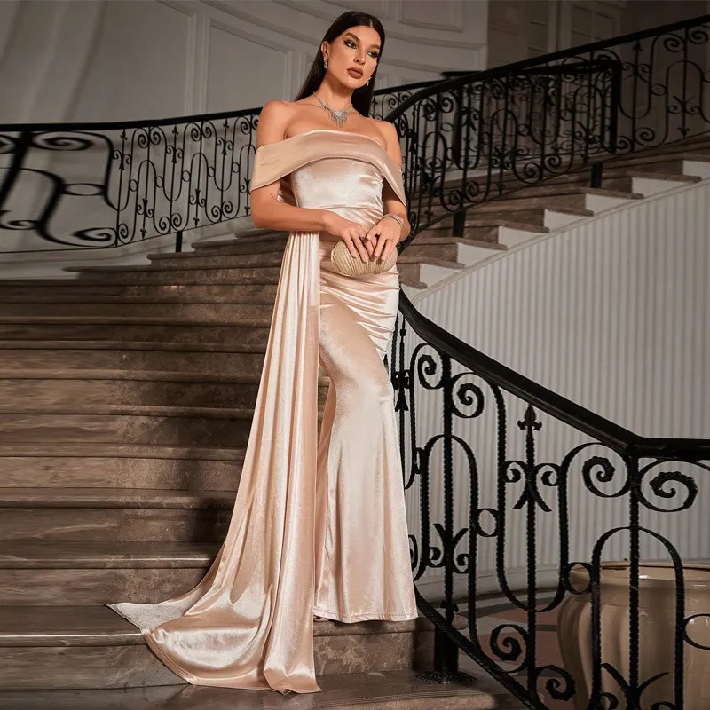 Maxct pirates vs sailors drees to impress Solid Color Satin off-Neck Tube Top High Waist Evening Dress Fishtail Dress Long Skirt Dress