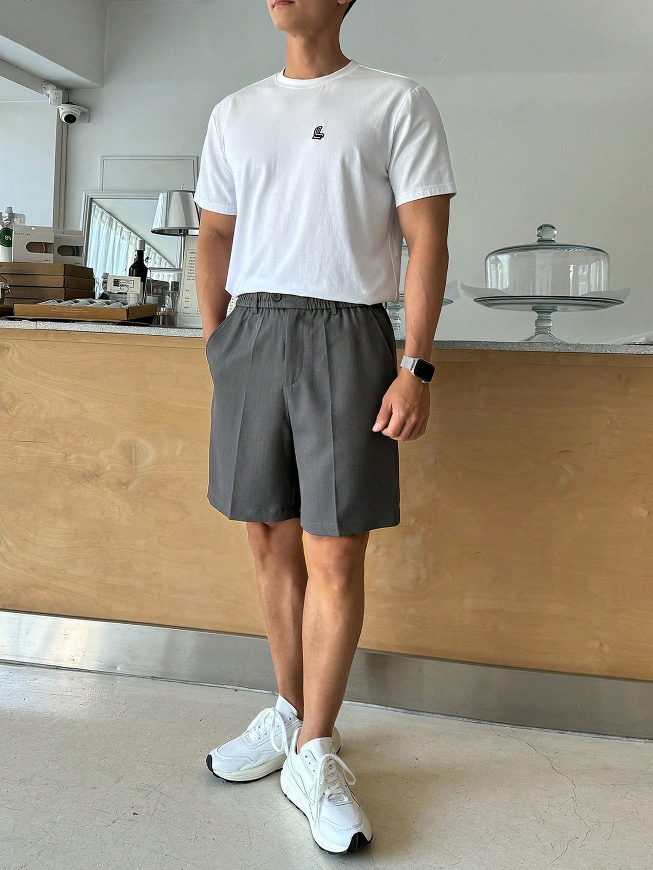 Maxct Men Solid Color Simple Casual Button Shorts, For Summer Daily Wear