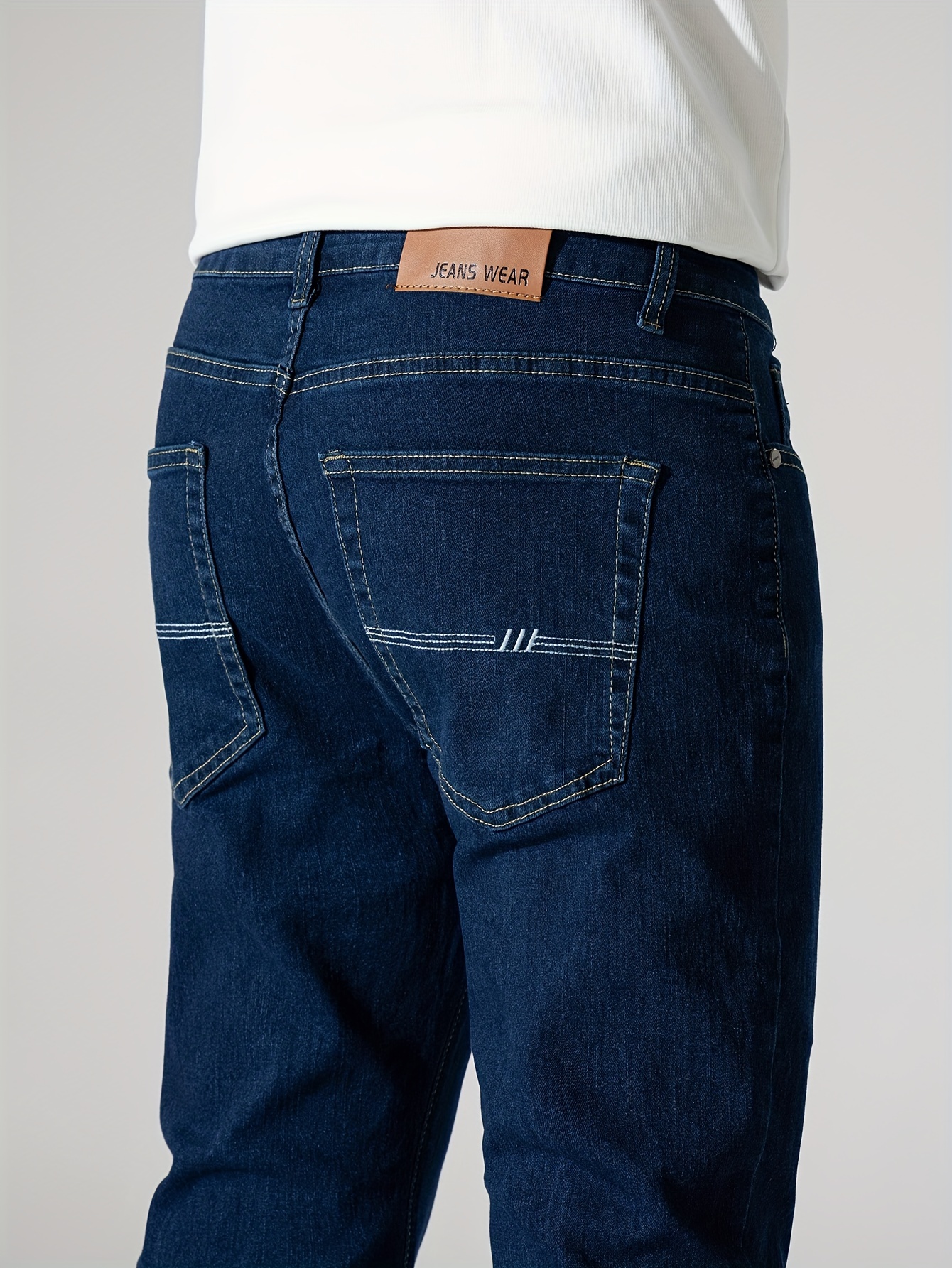 Men's High Stretch Jeans For Business, Slim Fit Denim Pants With Pockets For Spring Fall