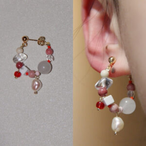 「Chinoiserie」Natural Jade Pink Ballet Girl Asymmetrical Earrings